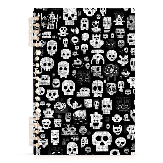 Haosy Mosaic Cute Skull Notebooks 1-subject Journal 60 Sheets A5 College Ruled Paper Detachable Ring 8.3"x5.7"