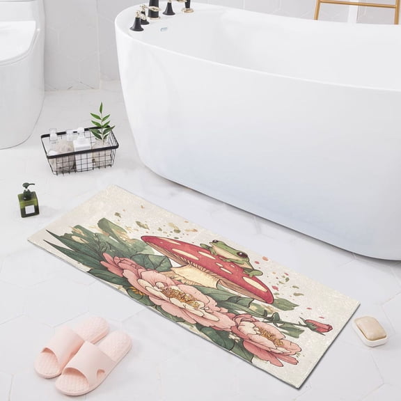Haosy Mushroom Frog Flower Bathroom Rugs Non Slip Absorbent Soft Plush Quick Dry Bath Mat, 39"x20"