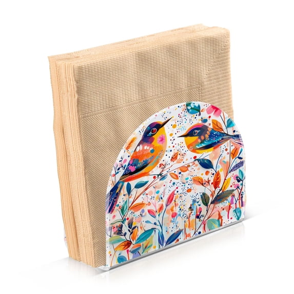 Haosy Napkin Holder for Table Acrylic Kitchen Paper Tissue Dispenser, 2 Pack, Abstract Birds and Flowers