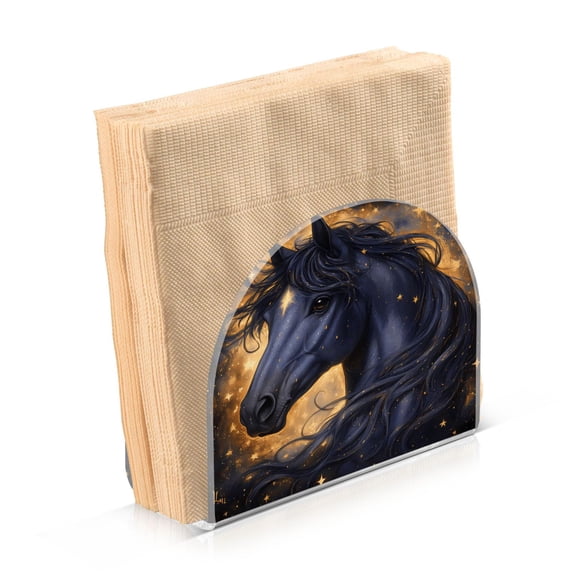 Haosy Napkin Holder for Table Acrylic Kitchen Paper Tissue Dispenser, Black Horse with Stars