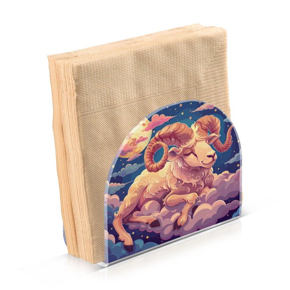 Haosy Napkin Holder for Table Acrylic Kitchen Paper Tissue Dispenser, Cartoon Sheep Lie on Cloud
