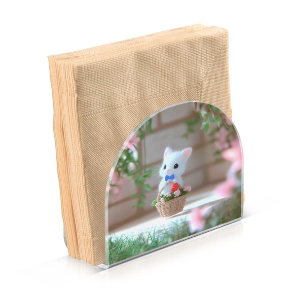 Haosy Napkin Holder for Table Acrylic Kitchen Paper Tissue Dispenser, Cute Kitten in Flower Basket