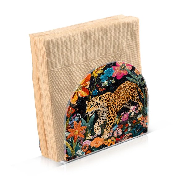 Haosy Napkin Holder for Table Acrylic Kitchen Paper Tissue Dispenser, Leopard Walking Through Flowers