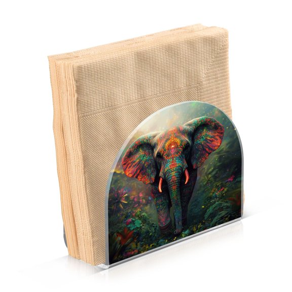 Haosy Napkin Holder for Table Acrylic Kitchen Paper Tissue Dispenser, Vibrant Elephant in Forest