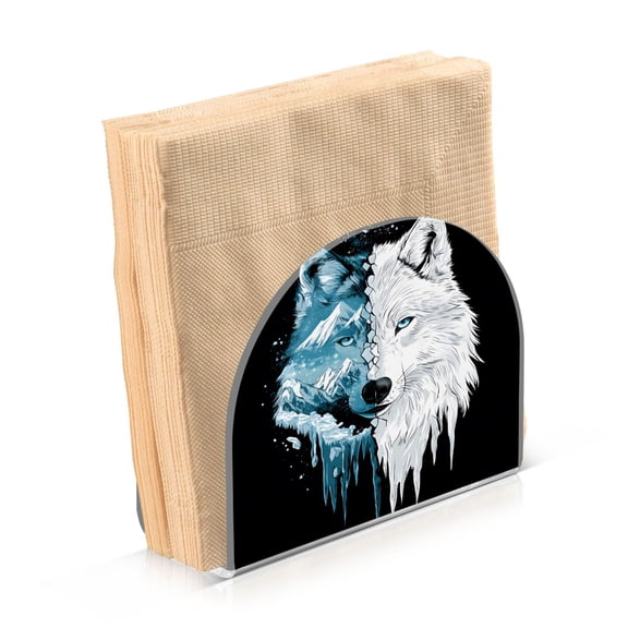 Haosy Napkin Holder for Table Acrylic Kitchen Paper Tissue Dispenser, White and Ice Wolf Face