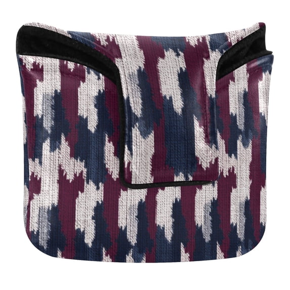 Haosy Navy Blue Burgundy Houndstooth Golf Mallet Putter Cover Strong Magnetic Leather Golf Club Headcover Closure