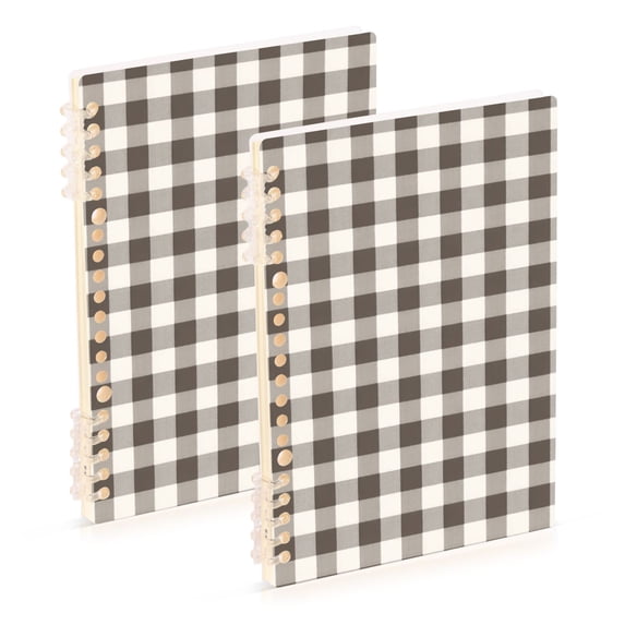 Haosy Neautral Gingham Pattern Notebooks 2 Pcs 1-subject Journal 60 Sheets A5 College Ruled Paper Detachable Ring 8.3"x5.7"