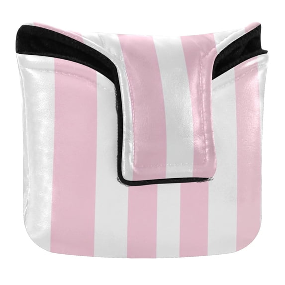 Haosy Pale Pink and White Striped Golf Mallet Putter Cover Strong Magnetic Leather Golf Club Headcover Closure