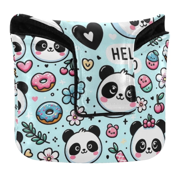 Haosy Panda Face Flower Doughnut Golf Mallet Putter Cover Strong Magnetic Leather Golf Club Headcover Closure