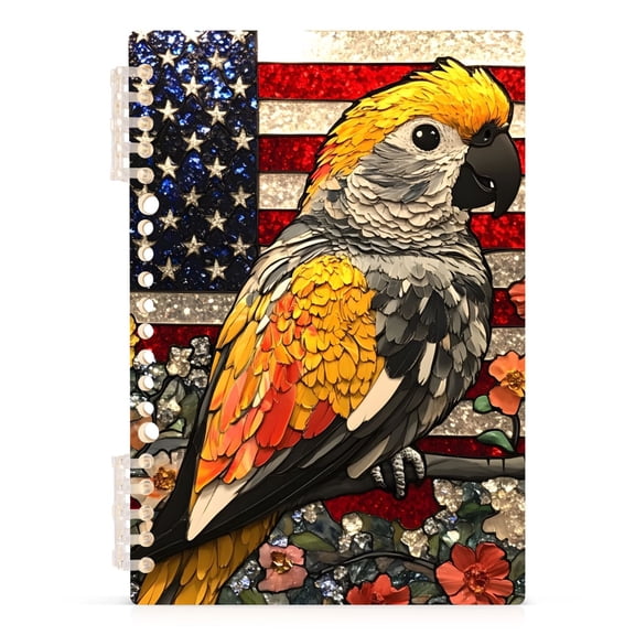 Haosy Parrot with American Flag Notebooks 1-subject Journal 60 Sheets A5 College Ruled Paper Detachable Ring 8.3"x5.7"
