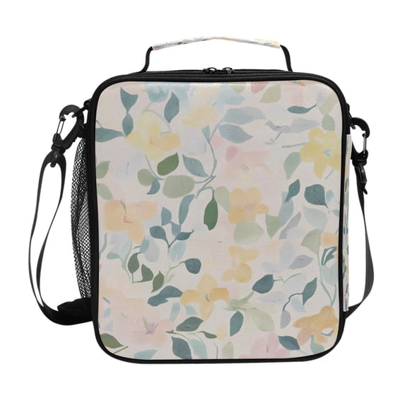 Haosy Pastel Colors Flower and Leaf Reusable Lunch Box Men/Women Insulated Lunch Bag for School Picnic Travel