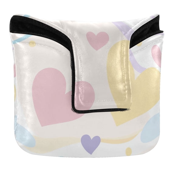 Haosy Pastel Cute Hearts and Ribbons Golf Mallet Putter Cover Strong Magnetic Leather Golf Club Headcover Closure
