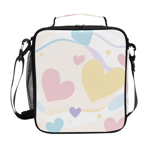 Haosy Pastel Cute Hearts and Ribbons Reusable Lunch Box Men/Women Insulated Lunch Bag for School Picnic Travel