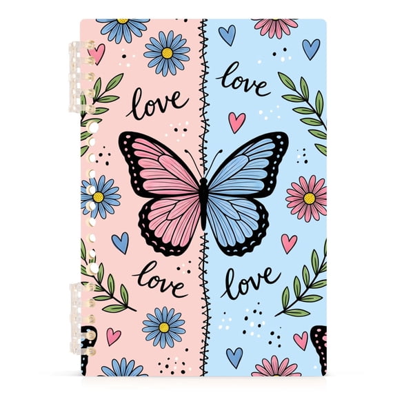 Haosy Pink Blue Butterfly Love Notebooks 1-subject Journal 60 Sheets A5 College Ruled Paper Detachable Ring 8.3"x5.7"