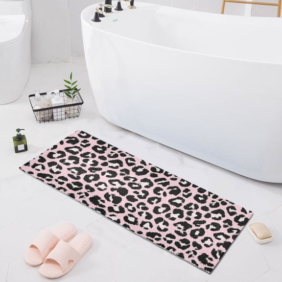 Haosy Pink Leopard Bathroom Rugs Non Slip Absorbent Soft Plush Quick Dry Bath Mat, 39"x20"