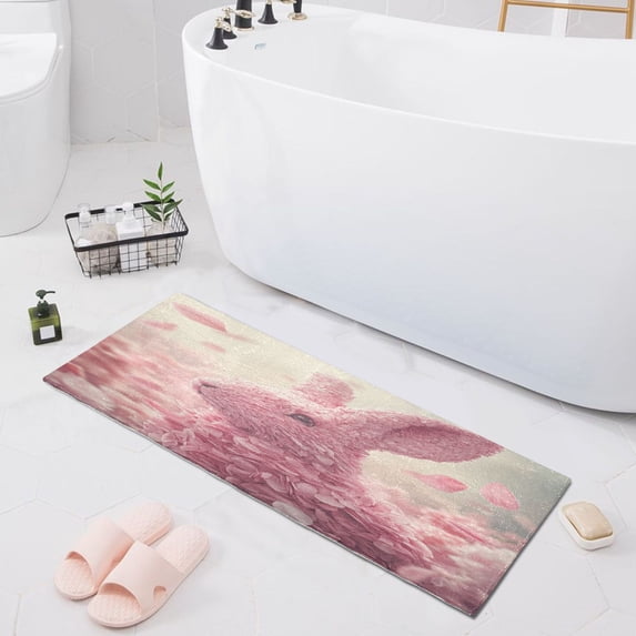 Haosy Pink Rabbit Made Of Petals Bathroom Rugs Non Slip Absorbent Soft Plush Quick Dry Bath Mat, 39"x20"