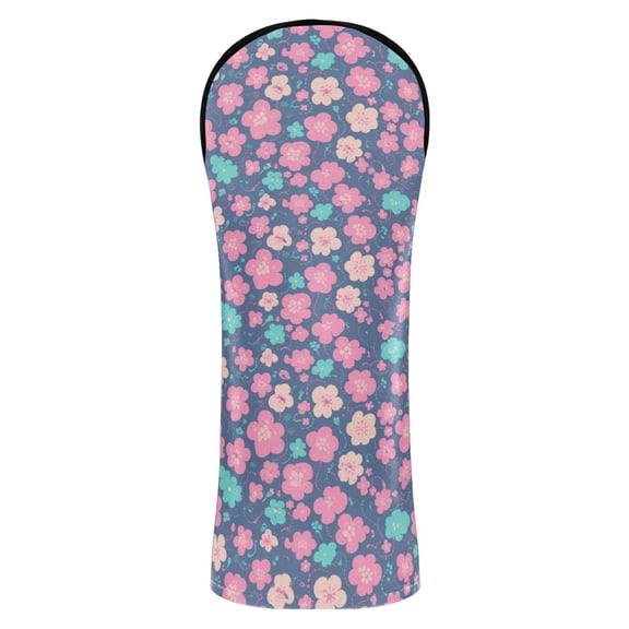 Haosy Pink Teal Small Flowers Golf Club Covers Driver Hybrid Wood Headcovers PU Leather Double-Layer Lining Replaceable Tags for Men Women