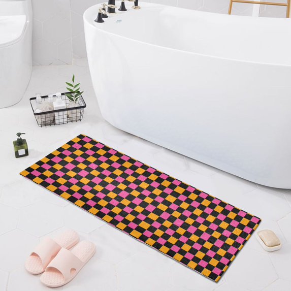 Haosy Pink and Orange Checkered Bathroom Rugs Non Slip Absorbent Soft Plush Quick Dry Bath Mat, 39"x20"