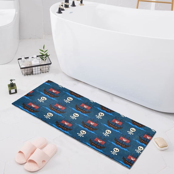 Haosy Pirate Ship and Skull Bathroom Rugs Non Slip Absorbent Soft Plush Quick Dry Bath Mat, 39"x20"