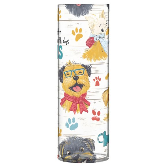 Haosy Plastic Flower Vase 11.8 inch Tall Clear Cylindrical Vases for Centerpieces Home Wedding Decor Cartoon Dog and Paw