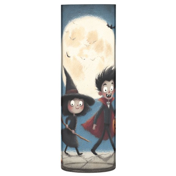 Haosy Plastic Flower Vase 11.8 inch Tall Clear Cylindrical Vases for Centerpieces Home Wedding Decor Little Witch and Vampire on Halloween