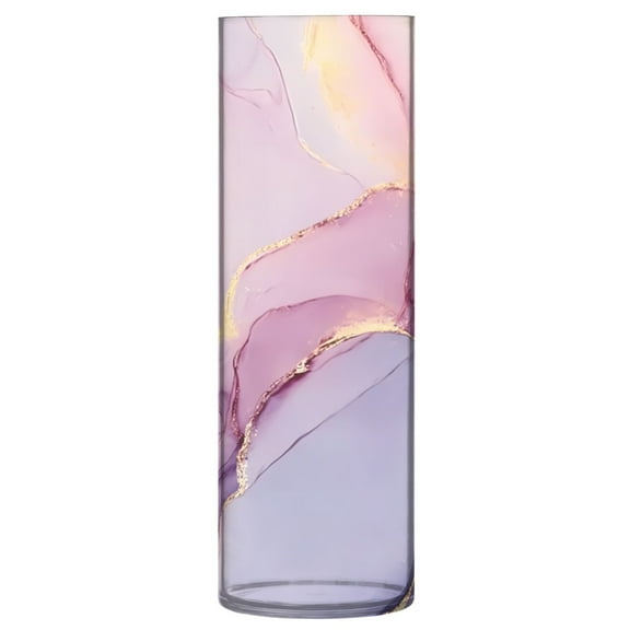 Haosy Plastic Flower Vase 11.8 inch Tall Clear Cylindrical Vases for Centerpieces Home Wedding Decor Pink Gold Purple Marble
