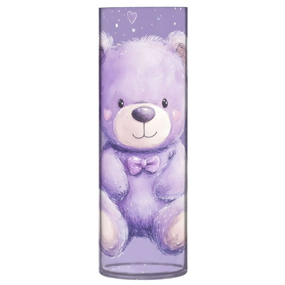 Haosy Plastic Flower Vase 11.8 inch Tall Clear Cylindrical Vases for Centerpieces Home Wedding Decor Purple Bear with Star Heart
