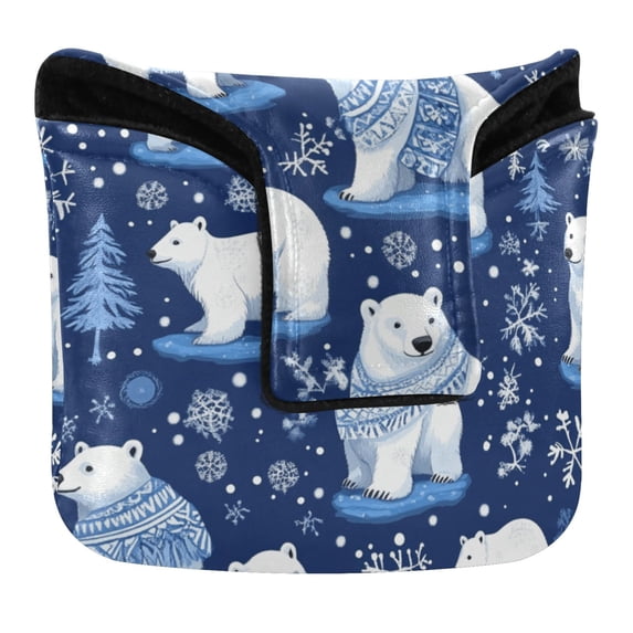 Haosy Polar Bears Wearing Sweaters Golf Mallet Putter Cover Strong Magnetic Leather Golf Club Headcover Closure