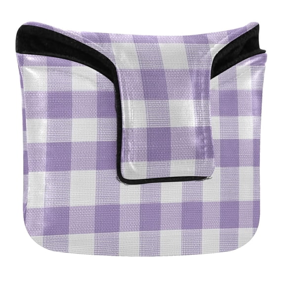 Haosy Purple Gingham Golf Mallet Putter Cover Strong Magnetic Leather Golf Club Headcover Closure