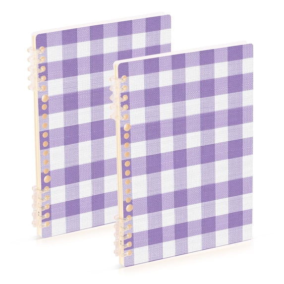 Haosy Purple Gingham Notebooks 2 Pcs 1-subject Journal 60 Sheets A5 College Ruled Paper Detachable Ring 8.3"x5.7"