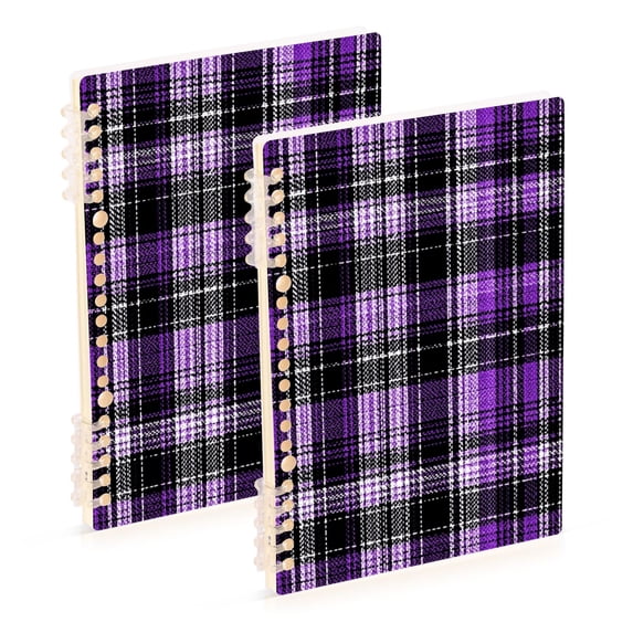 Haosy Purple Scottish Tartan Notebooks 2 Pcs 1-subject Journal 60 Sheets A5 College Ruled Paper Detachable Ring 8.3"x5.7"