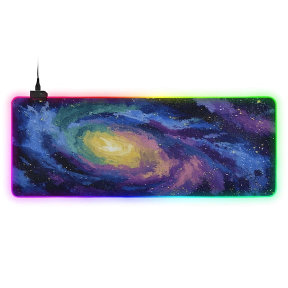 Haosy RGB Led Gaming Mouse Pad Non-Slip Large Keyboard Desk Mat 13 Light Modes 31.5x11.8 inch Abstract Swirling Galaxy