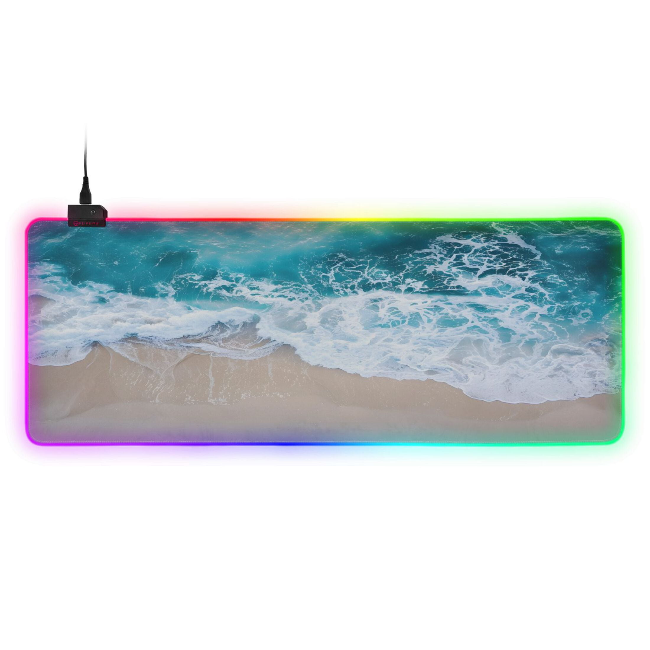Haosy RGB Led Gaming Mouse Pad Non-Slip Large Keyboard Desk Mat 13 Light Modes 31.5x11.8 inch Beach and Waves