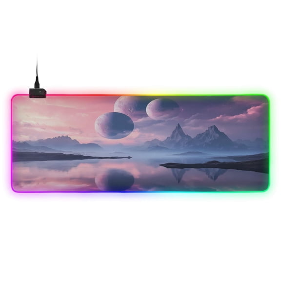Haosy RGB Led Gaming Mouse Pad Non-Slip Large Keyboard Desk Mat 13 Light Modes 31.5x11.8 inch Beautiful Alien Landscape