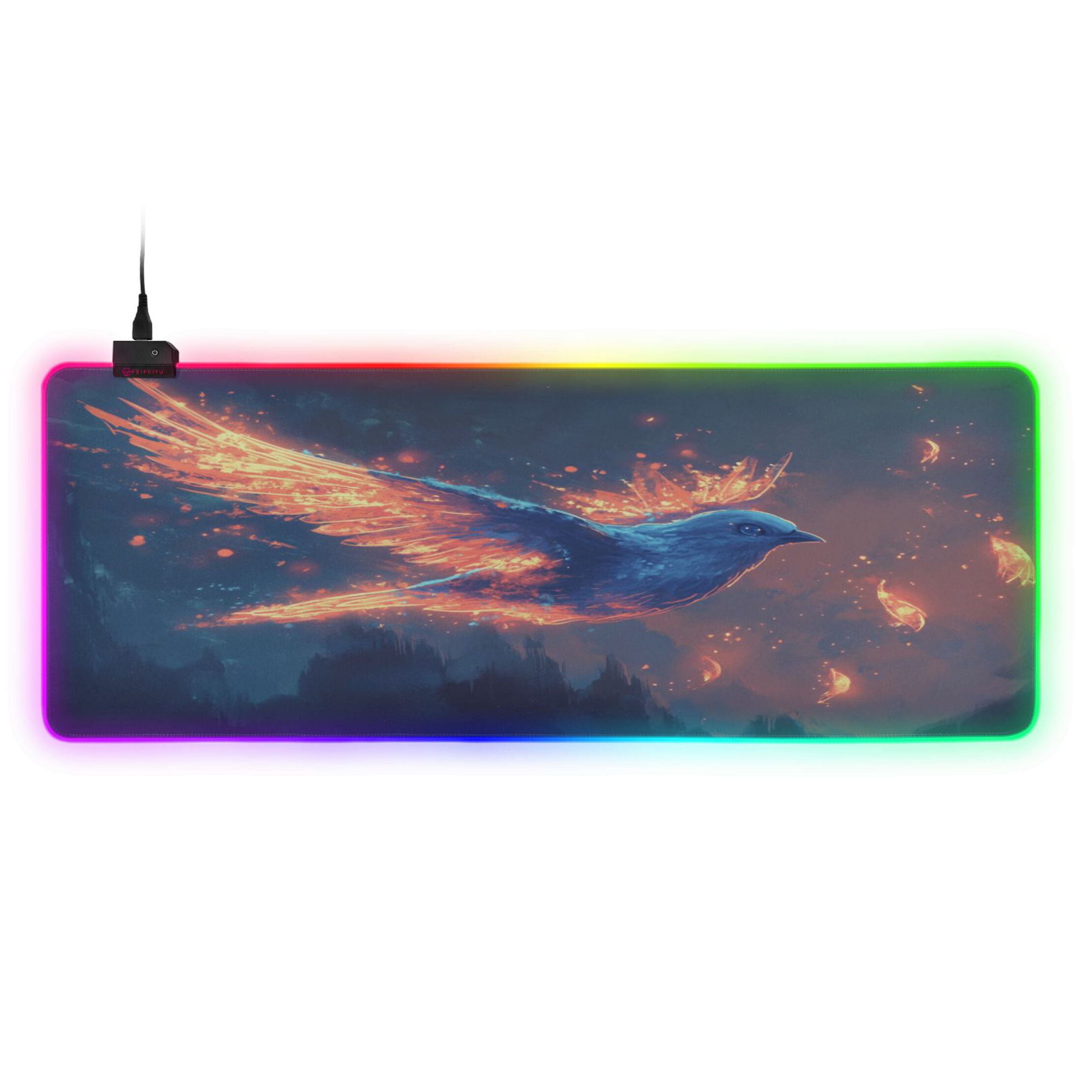 Haosy RGB Led Gaming Mouse Pad Non-Slip Large Keyboard Desk Mat 13 Light Modes 31.5x11.8 inch Blue Bird with Lighte Feathers