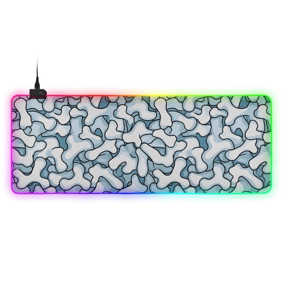 Haosy RGB Led Gaming Mouse Pad Non-Slip Large Keyboard Desk Mat 13 Light Modes 31.5x11.8 inch Blue Bones