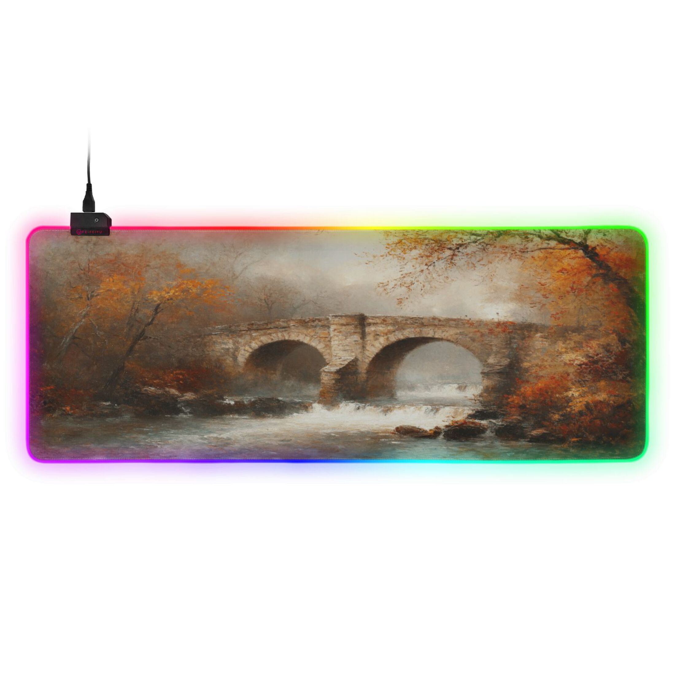 Haosy RGB Led Gaming Mouse Pad Non-Slip Large Keyboard Desk Mat 13 Light Modes 31.5x11.8 inch Bridges and Rivers