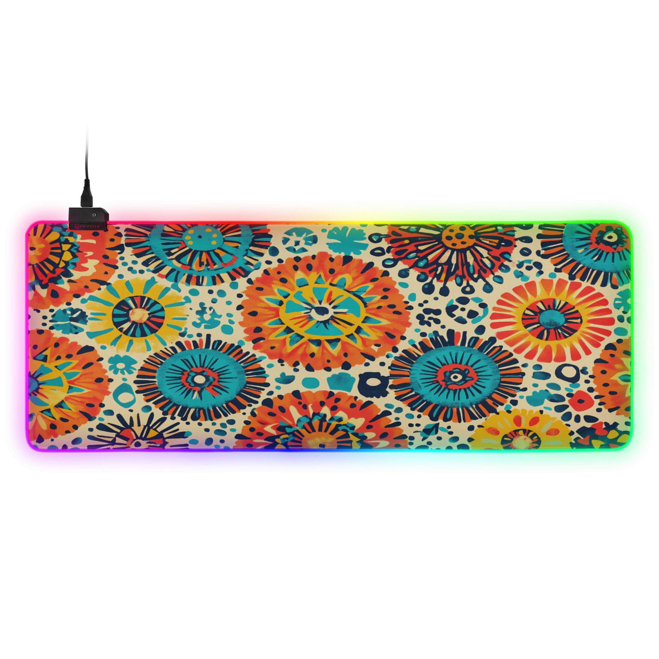Haosy RGB Led Gaming Mouse Pad Non-Slip Large Keyboard Desk Mat 13 Light Modes 31.5x11.8 inch Colorful Bohemian Geometry