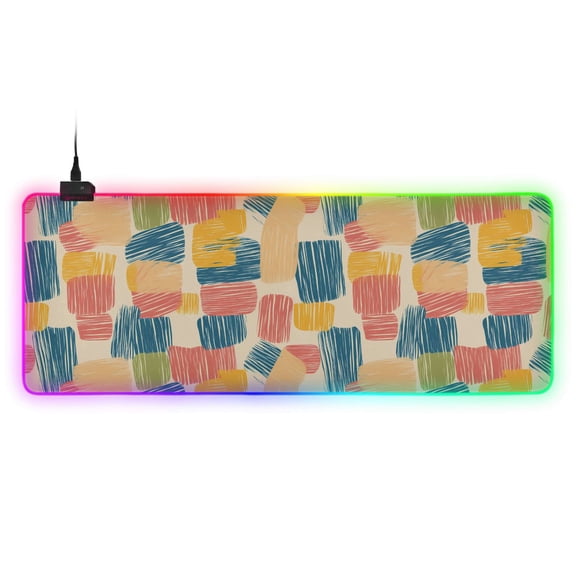 Haosy RGB Led Gaming Mouse Pad Non-Slip Large Keyboard Desk Mat 13 Light Modes 31.5x11.8 inch Colorful Line Doodle Squares