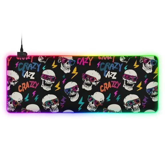 Haosy RGB Led Gaming Mouse Pad Non-Slip Large Keyboard Desk Mat 13 Light Modes 31.5x11.8 inch Crazy Cool Skull