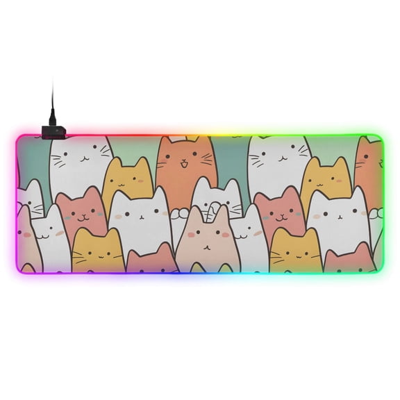 Haosy RGB Led Gaming Mouse Pad Non-Slip Large Keyboard Desk Mat 13 Light Modes 31.5x11.8 inch Cute Pastel Cats