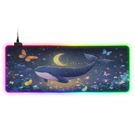 Haosy RGB Led Gaming Mouse Pad Non-Slip Large Keyboard Desk Mat 13 Light Modes 31.5x11.8 inch Cute Whale Floating in Nigh