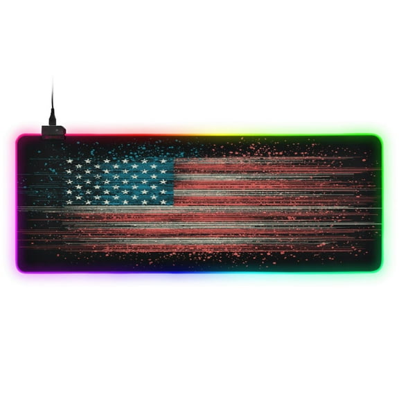 Haosy RGB Led Gaming Mouse Pad Non-Slip Large Keyboard Desk Mat 13 Light Modes 31.5x11.8 inch Cyberpunk American Flag
