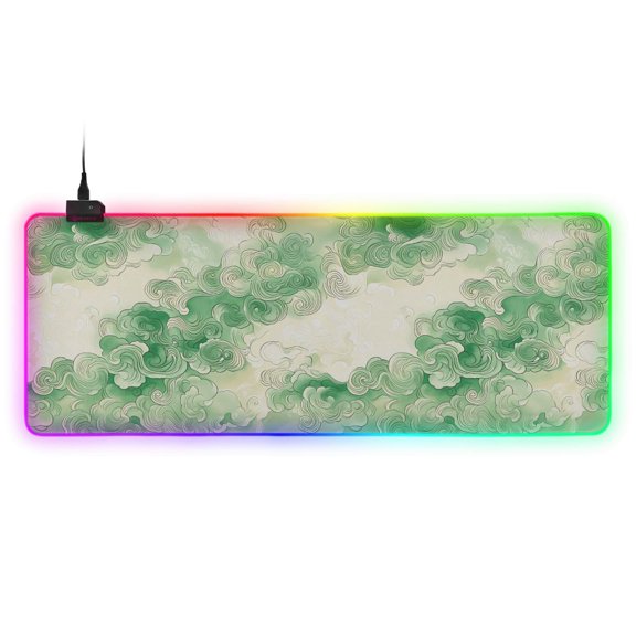 Haosy RGB Led Gaming Mouse Pad Non-Slip Large Keyboard Desk Mat 13 Light Modes 31.5x11.8 inch Green Auspicious Clouds