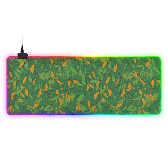 Haosy RGB Led Gaming Mouse Pad Non-Slip Large Keyboard Desk Mat 13 Light Modes 31.5x11.8 inch Green Orange Leaves
