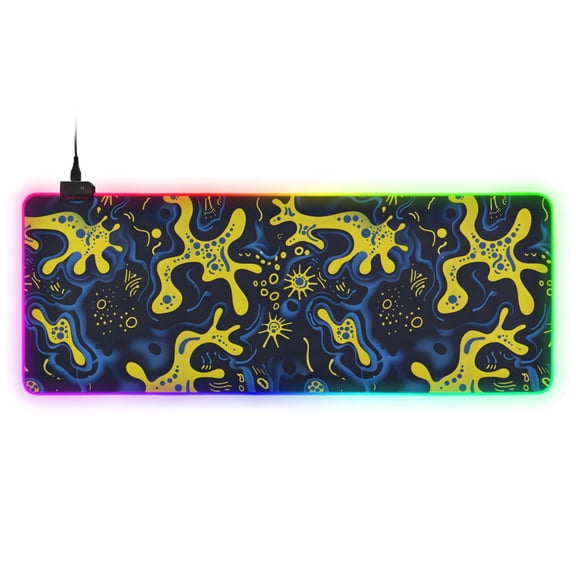 Haosy RGB Led Gaming Mouse Pad Non-Slip Large Keyboard Desk Mat 13 Light Modes 31.5x11.8 inch Light Blue Yellow Splashes