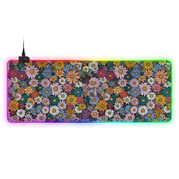 Haosy RGB Led Gaming Mouse Pad Non-Slip Large Keyboard Desk Mat 13 Light Modes 31.5x11.8 inch Little Beautiful Daisy Flower
