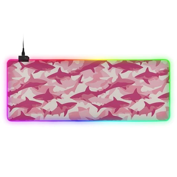 Haosy RGB Led Gaming Mouse Pad Non-Slip Large Keyboard Desk Mat 13 Light Modes 31.5x11.8 inch Pink Shark Silhouette
