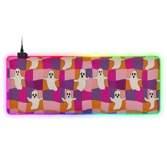 Haosy RGB Led Gaming Mouse Pad Non-Slip Large Keyboard Desk Mat 13 Light Modes 31.5x11.8 inch Retro Groovy Checkered