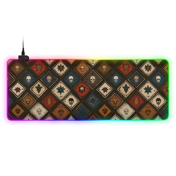 Haosy RGB Led Gaming Mouse Pad Non-Slip Large Keyboard Desk Mat 13 Light Modes 31.5x11.8 inch Skull Star Card